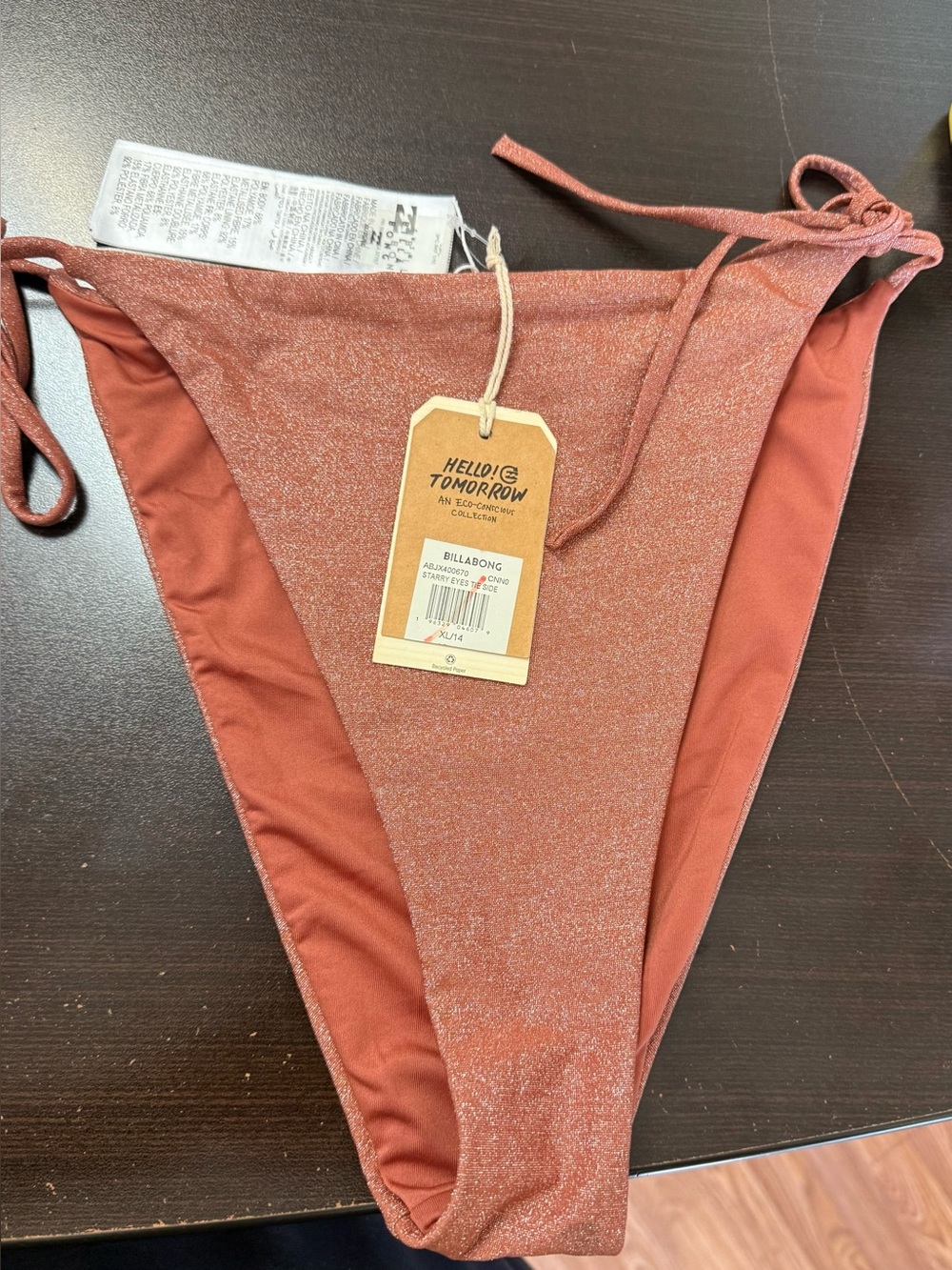 NWT Billabong Girls' Rust Shimmer Tie-Side Swim Bottoms